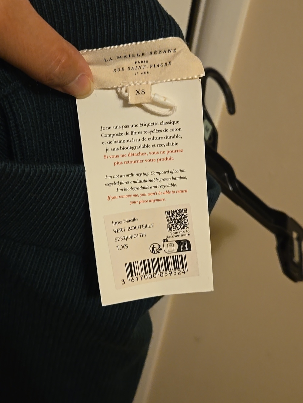 Sezane Naelle Merino Wool/ Organic Cotton Bottle Green Midi Skirt - Picture 7 of 9